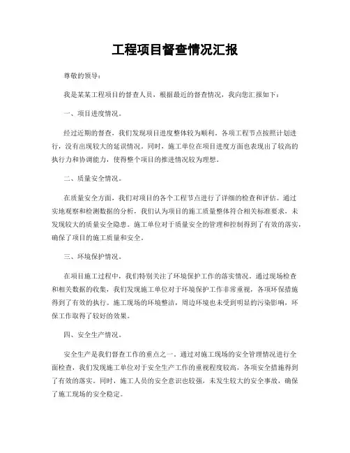 工程项目督查情况汇报