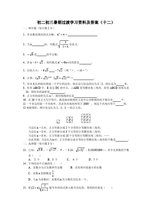 初二初三数学暑期过渡学习资料及答案4