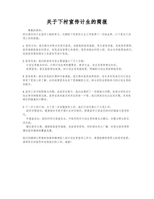 关于下村宣传计生的简报