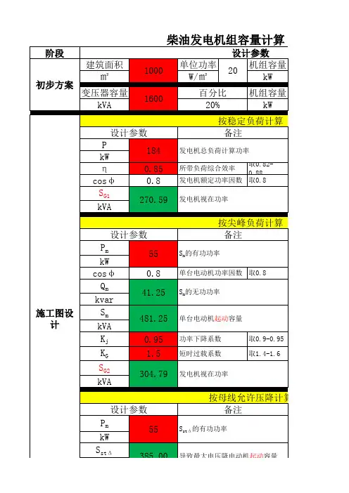 柴油发电机组容量计算