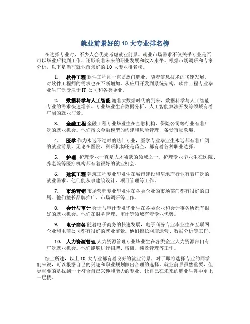 就业前景好的10大专业排名榜