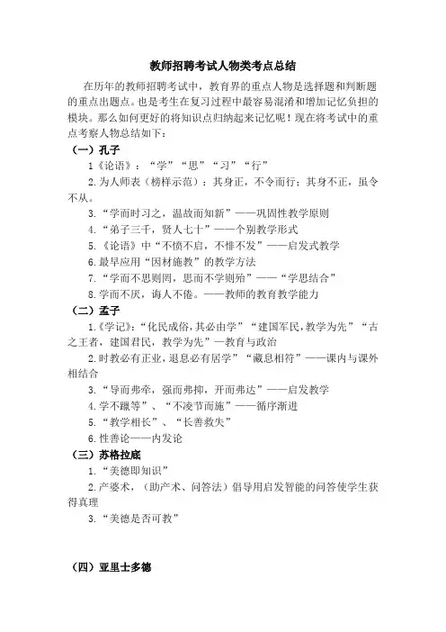 教师招聘考试人物类考点总结(精品)