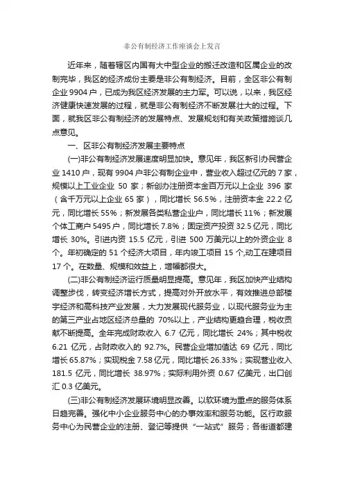 非公有制经济工作座谈会上发言_发言稿_