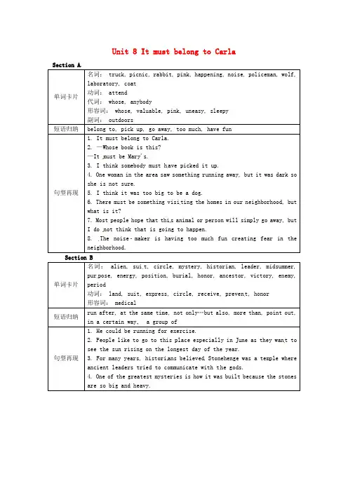 2020秋九年级英语全册Unit8ItmustbelongtoCarla词汇和短语素材新版人教新目标版