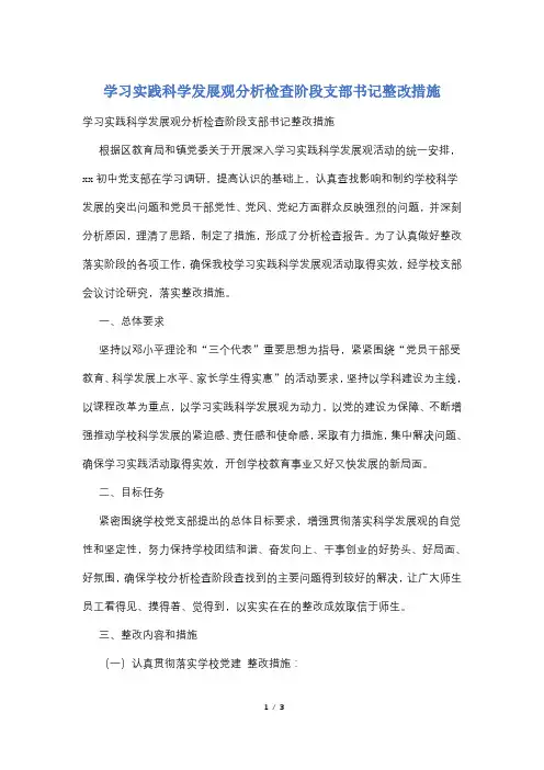 学习实践科学发展观分析检查阶段支部书记整改措施