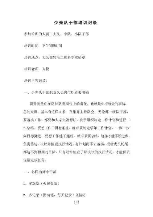 少先队干部培训记录