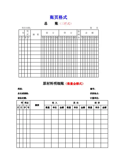 账页格式