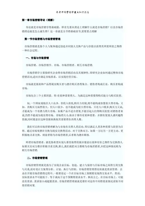 自考市场营销学重点知识汇总