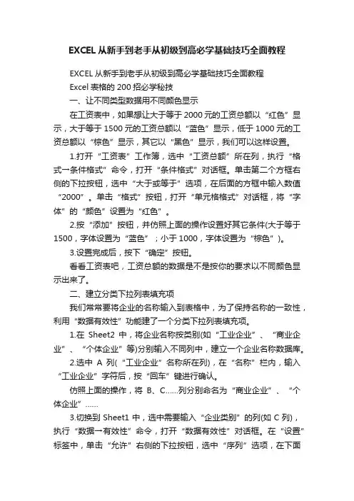 EXCEL从新手到老手从初级到高必学基础技巧全面教程