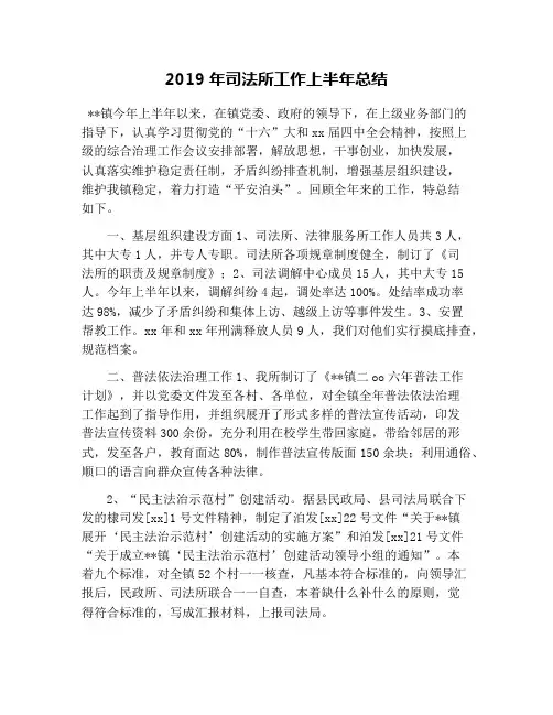 2019年司法所工作上半年总结