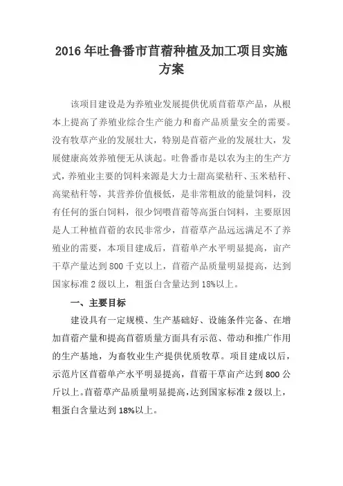 吐鲁番市苜蓿种植及加工项目实施方案
