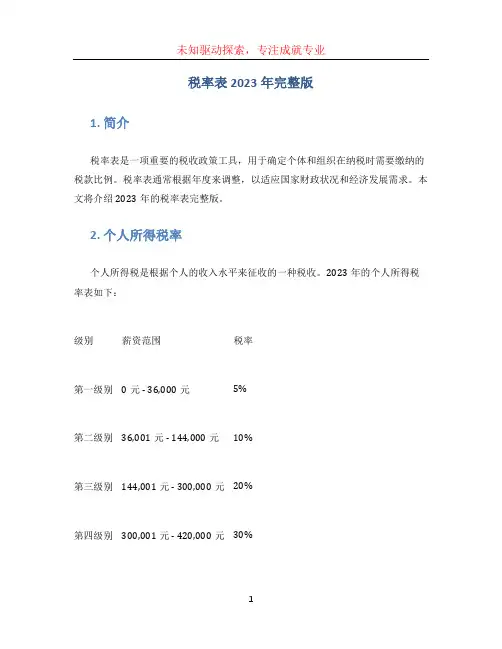 税率表2023年完整版