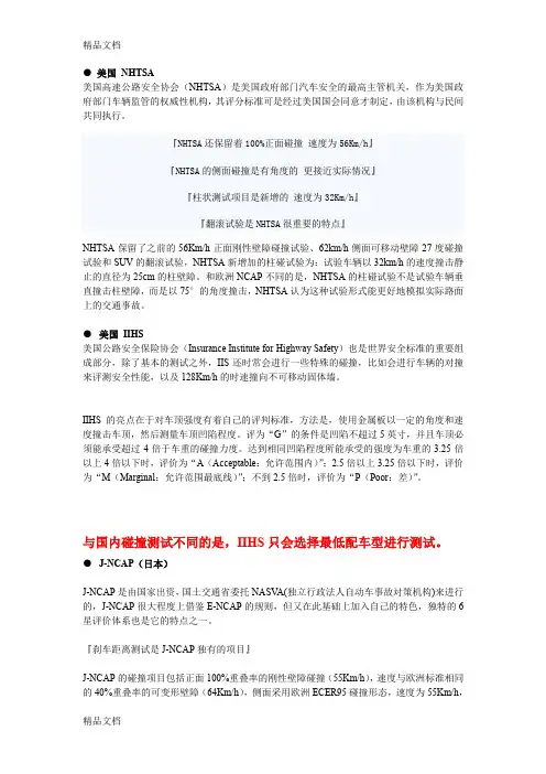 最新各大碰撞测试标准汇总