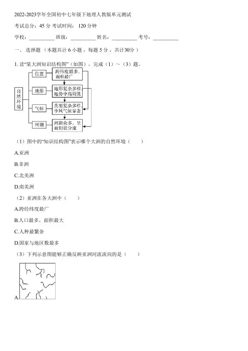 2022-2023学年全国初中七年级下地理人教版单元测试(含答案解析)030402