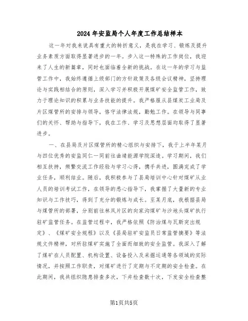 2024年安监局个人年度工作总结样本（二篇）