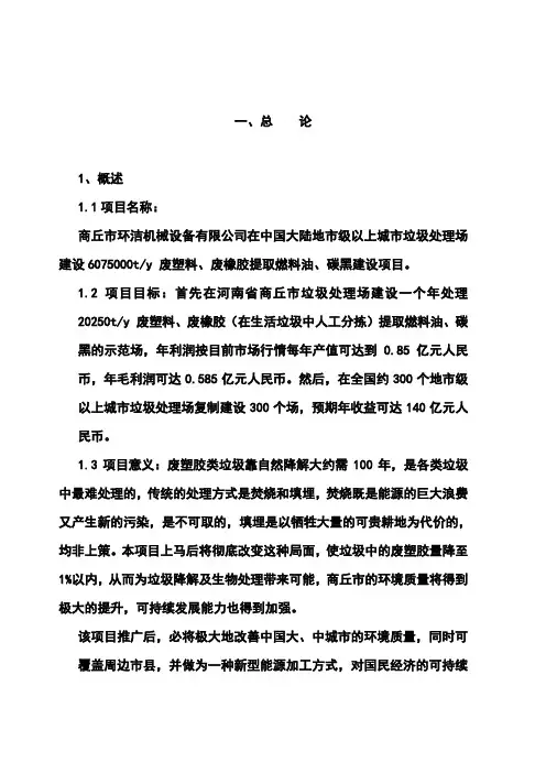 最新垃圾处理场废塑胶环保节能型提取燃料油可行性研究报告