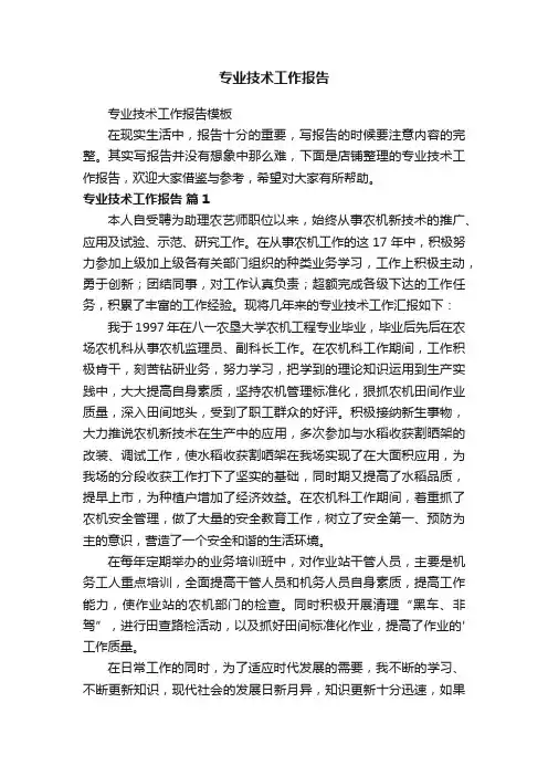 专业技术工作报告