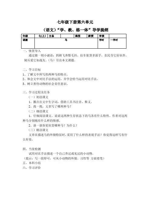 人教版七年级语文下册《六单元  阅读  29 .马》研讨课教案_23