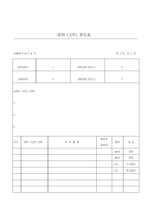 资料文件移交(签收)表