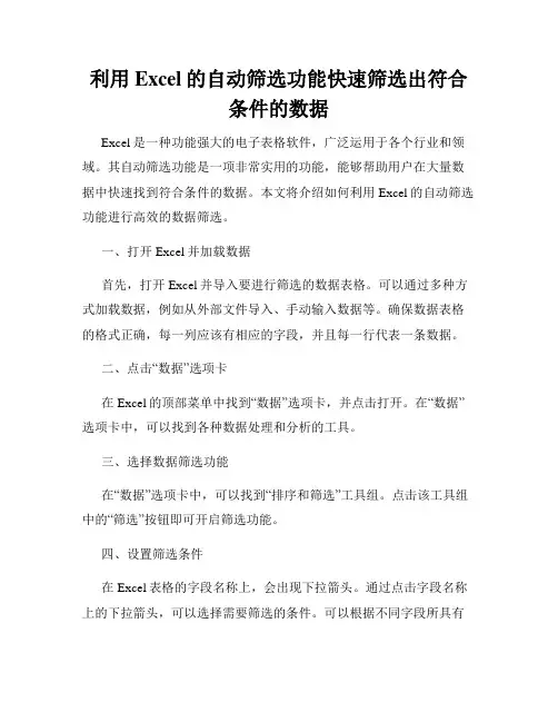利用Excel的自动筛选功能快速筛选出符合条件的数据