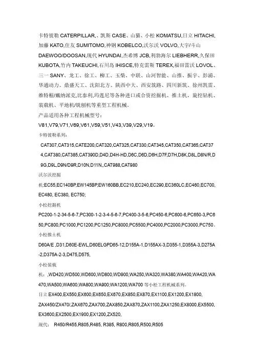 各品牌挖掘机型号