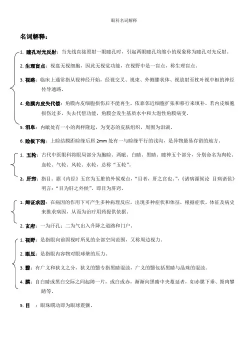 眼科名词解释