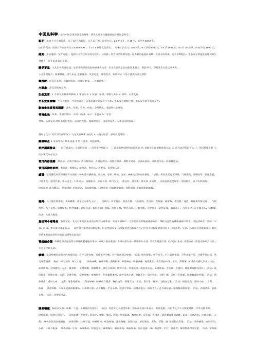 中医儿科学考试重点
