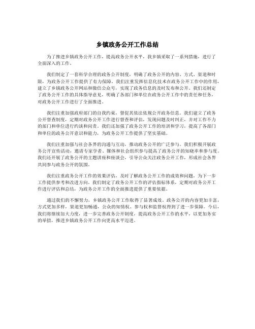 乡镇政务公开工作总结