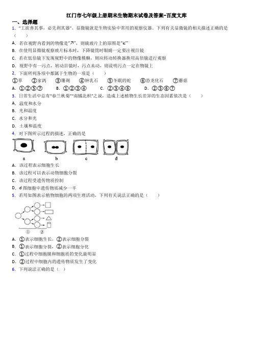 江门市七年级上册期末生物期末试卷及答案-百度文库