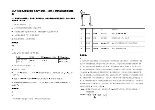 2020年山东省烟台市长岛中学高三化学上学期期末试卷含解析