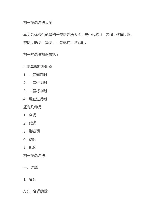 初一英语语法大全