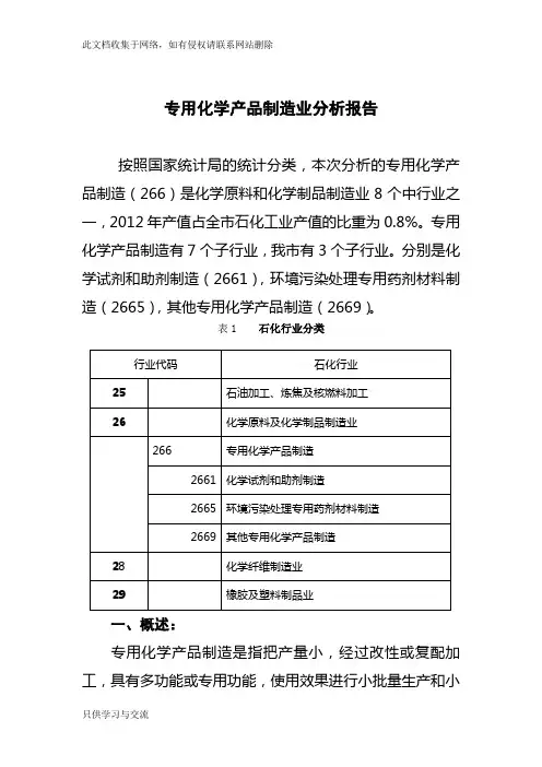 专用化学产品制造行业分析