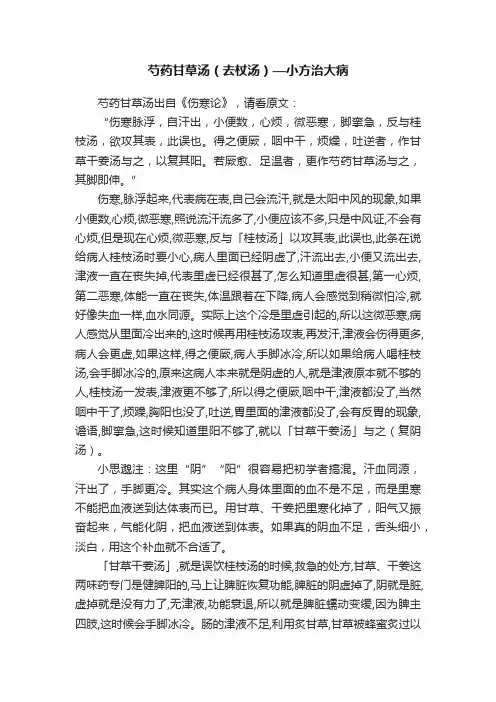 芍药甘草汤（去杖汤）—小方治大病