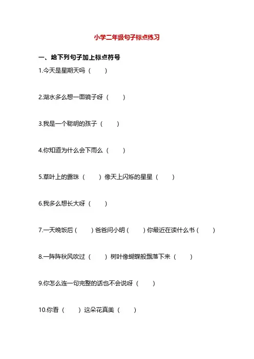 小学语文二年级标点符号专项练习,附答案