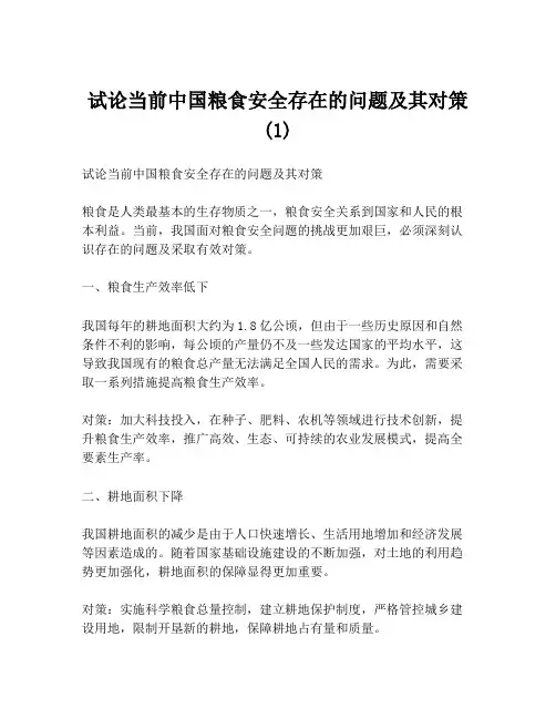 试论当前中国粮食安全存在的问题及其对策(1)