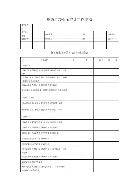财政专项资金审计工作底稿