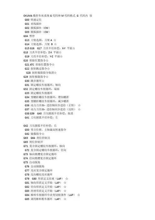 OKUMA数控系统G代码