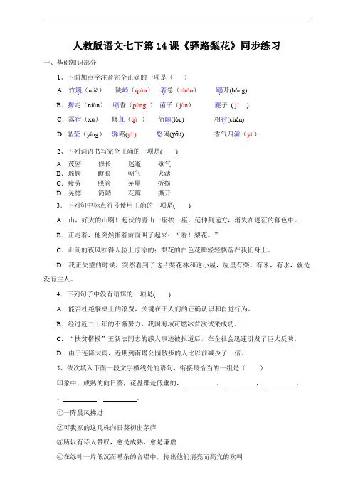 人教版语文七下《驿路梨花》同步练习(含答案)
