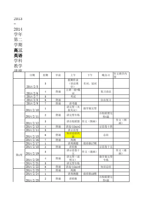 高三英语教学进度表