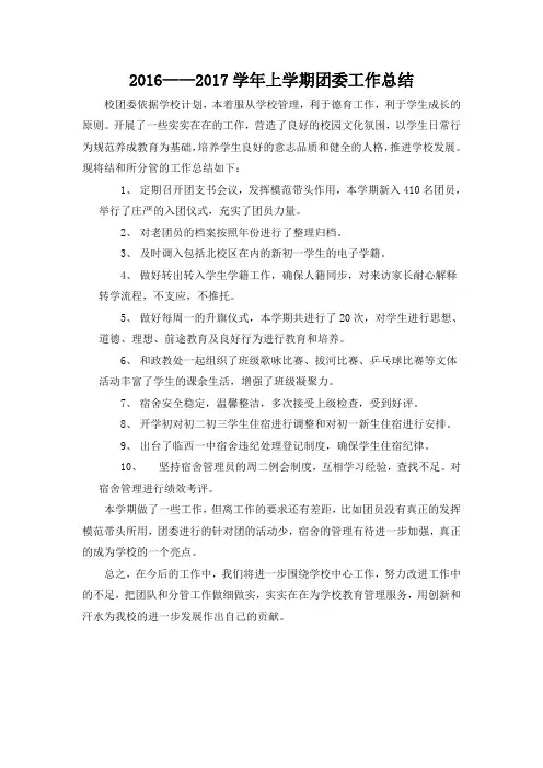 初中团委总结