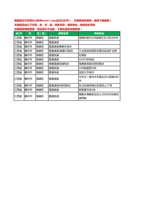 2020新版江西省赣州市南康区圆通快递工商企业公司商家名录名单联系电话号码地址大全13家