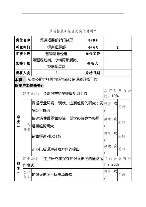 渠道拓展部部门经理岗位职责