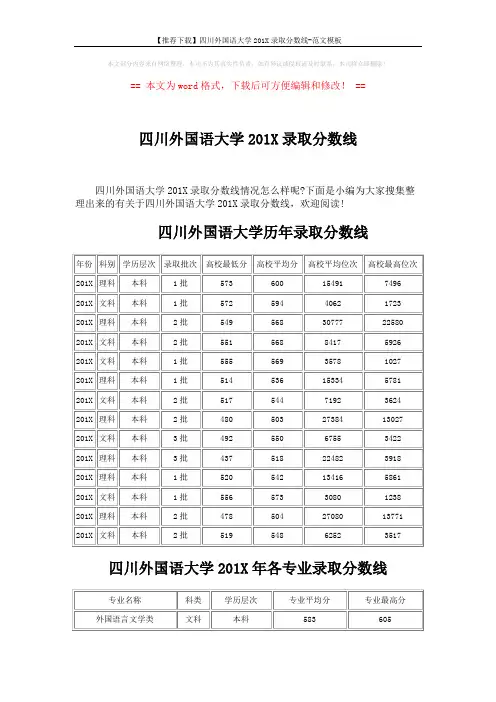 【推荐下载】四川外国语大学201X录取分数线-范文模板 (4页)