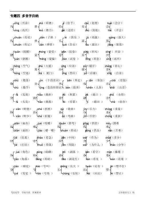 五年级语文上册期末复习资料_专题四_多音字归纳