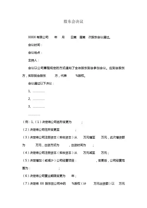 董事会、股东会决议(模板)