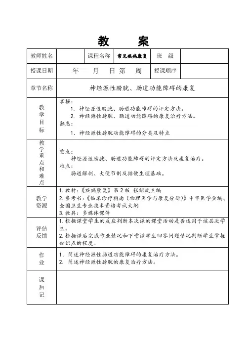 神经源性膀胱、肠道功能障碍的康复汇总