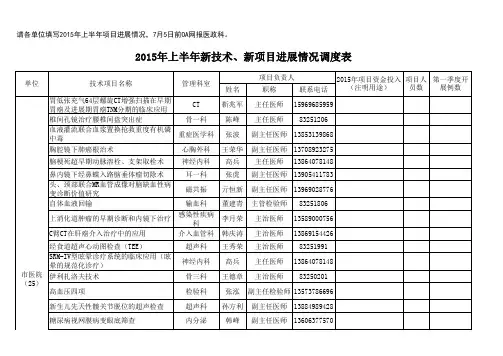 新技术、新项目开展上半年情况汇总xls