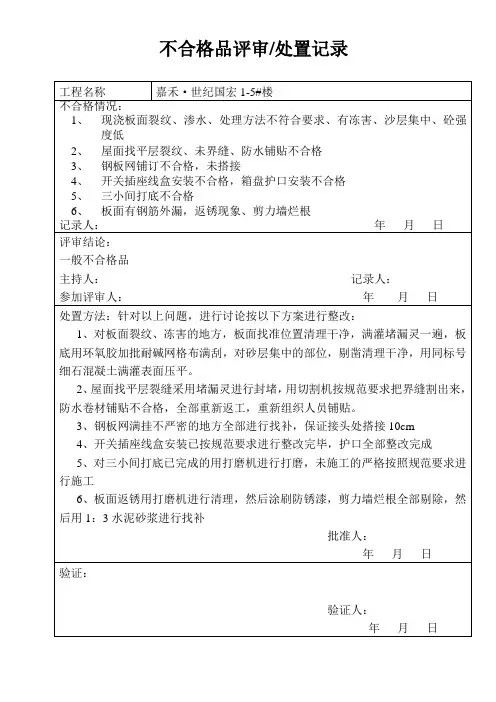不合格品评审记录
