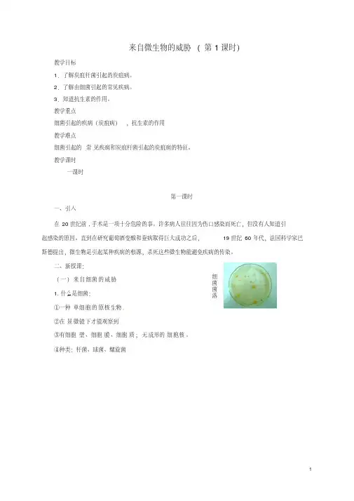 九年级科学下册3.2来自微生物的威胁(1)教案(新版)浙教版