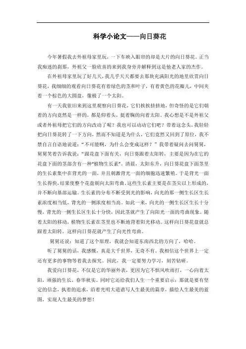 小学生科学小论文《向日葵花》